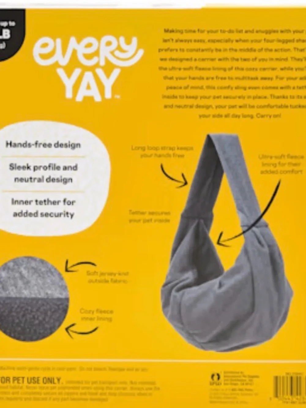 Gray Pet Sling Hands-Free Dog Carrier New In Box